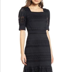 RACHEL PARCELL Square Neck Lace Midi Dress